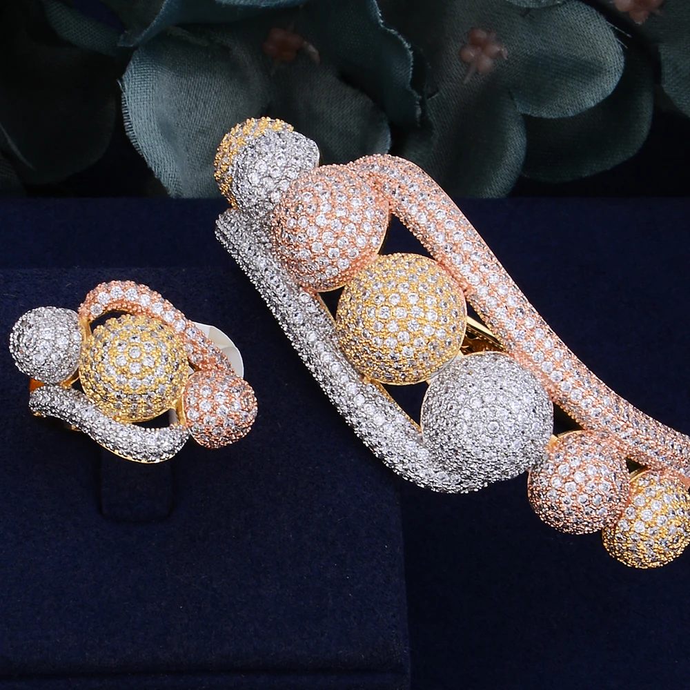 

GODKI Trendy Luxury Bubble Ball Cluster Super Shiny Cubic Zirconia Women Wedding Engagement Bracelet Bangle Ring Jewelry Sets