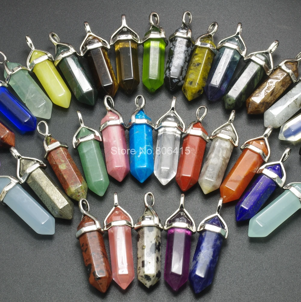 Natural Mix agate Hexagonal Point Pendant Chakra Gemstone Jewelry Necklace Beads