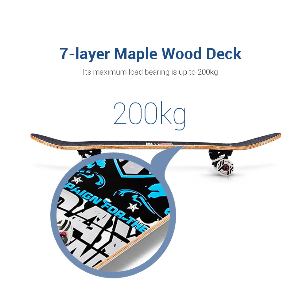 PUENTE 31-inch Skateboard Skate Board 7-layer Maple Wood Deck with T-shape Tool for Kids Adults Beginners