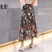 Женский Boho двухслойный длинный макси шифоновый юбки женские s сарафан летние женские пляжные плиссированные юбки Femme цветочные юбки