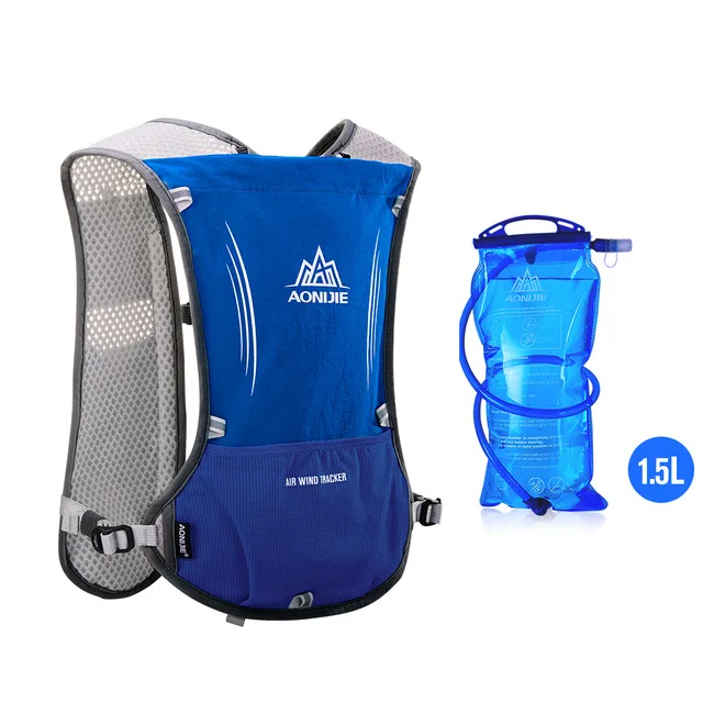 AONIJIE Outdoor Running Cycling 5L Hydration Backpack Vest Hiking Camping Marathon Race Rucksack Bag Harness Water Bladder Bag - Цвет: Drak Blue-1.5L