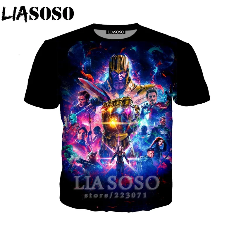 LIASOSO 2019 Summer New Men Women 3D Print Latest Movie Avengers Endgame Short Sleeve T shirt Fashion Sweatshirt Pullover B008-1