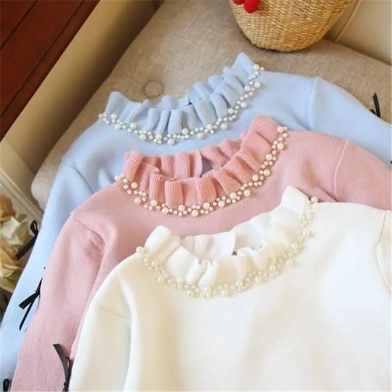 Women Beading Half Turtleneck Sweater Female Bow Lace Patchwork Tricot Pullover Knitwear Japanese Style Cute Knitted Jumper K257