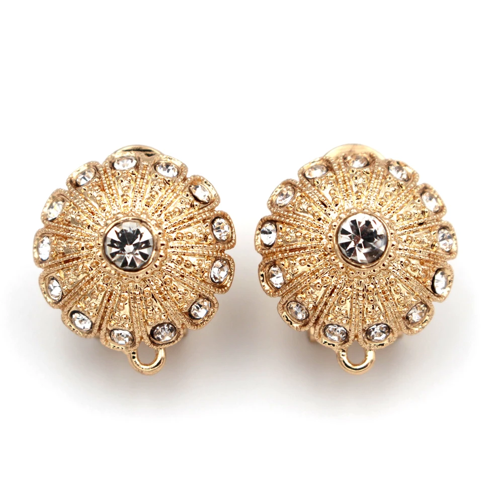 

African Earrings Post with Loop Connectors Paved Rhinestone Circle Ear Clip Clasps Earring Findings Dubai Women Wedding Jewelry