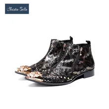 Christia Bella/модные роскошные Ботинки Ботильоны из натуральной кожи мужские итальянские деловые модельные туфли ковбойские ботинки с острым носком и заклепками