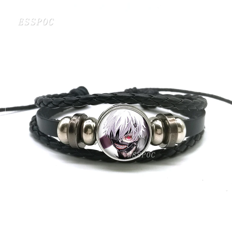 Мужской панк браслет с анимэ Токийский Гуль Kaneki Ken стеклянный купол Черный Кожаный Браслет Аниме косплей браслет для мужчин подарок для бойфренда - Окраска металла: BLACK