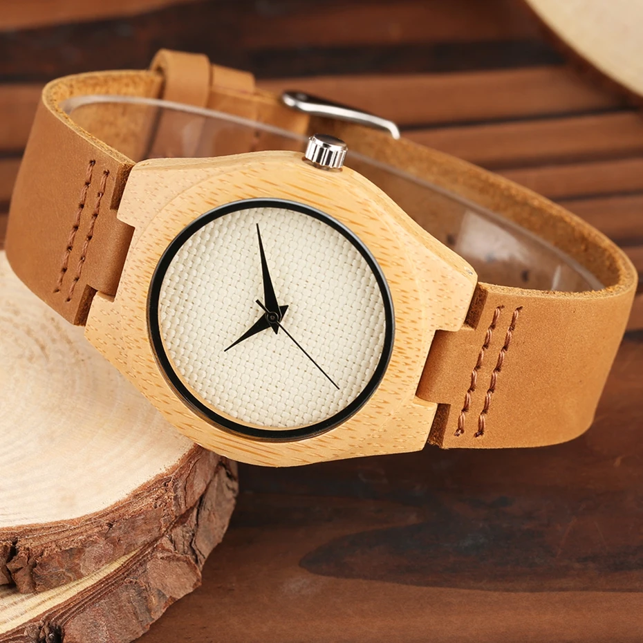 Fresh GreenBeige Nylon Dial Women's Novel Bamboo Analog Watch Minimalism Wood Female Genuine Leather Clock Reloj de madera 2017 2018 Christmas Gifts for Women Girls (22)