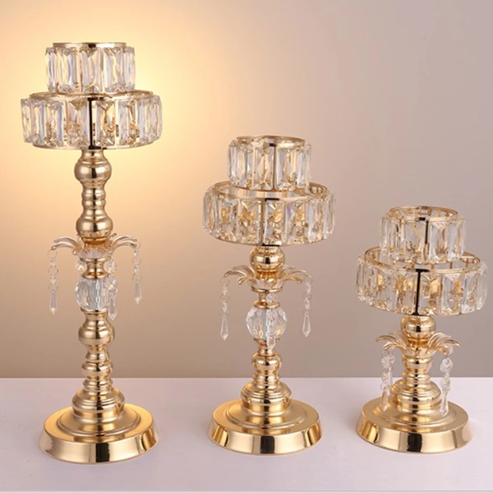 metal golden candle holder with crystals delicate wedding candelabra