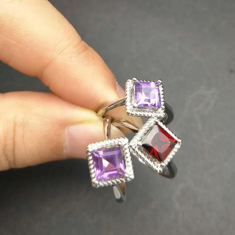TBJ natural mozambique garnet square 6mm in 925 silver gemstone jewelry ring with gift box | Украшения и аксессуары