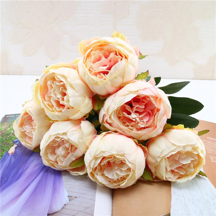 7 heads/bunch Artificial Peony Flowers for Wedding Bouquet Fake Flower for Home Garden Party Decoration DIY Bride Wreath Garland