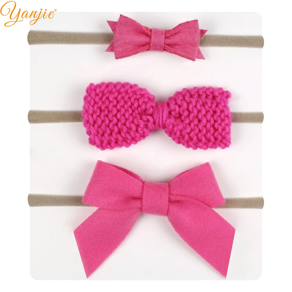 Buy 3pc/set Soft Woolen Yarn Bow Nylon Headbands Girls 2018 Solid Felt Hair Bow