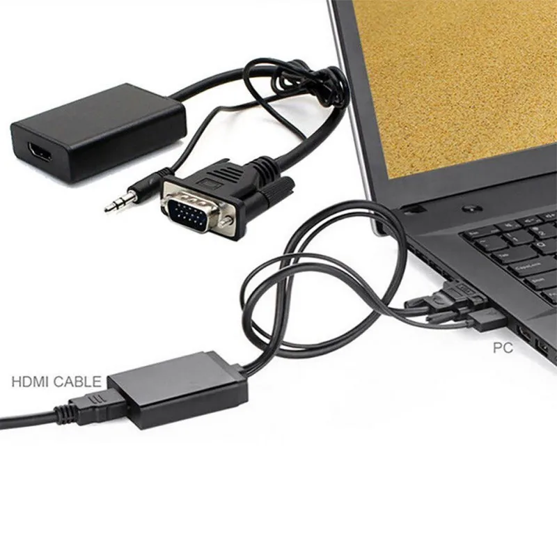 VGA к HDMI адаптер VGA Мужской выход 1080 P HD+ Аудио ТВ AV HDTV 3,5 мм видео кабель HDMI конвертер для ноутбука