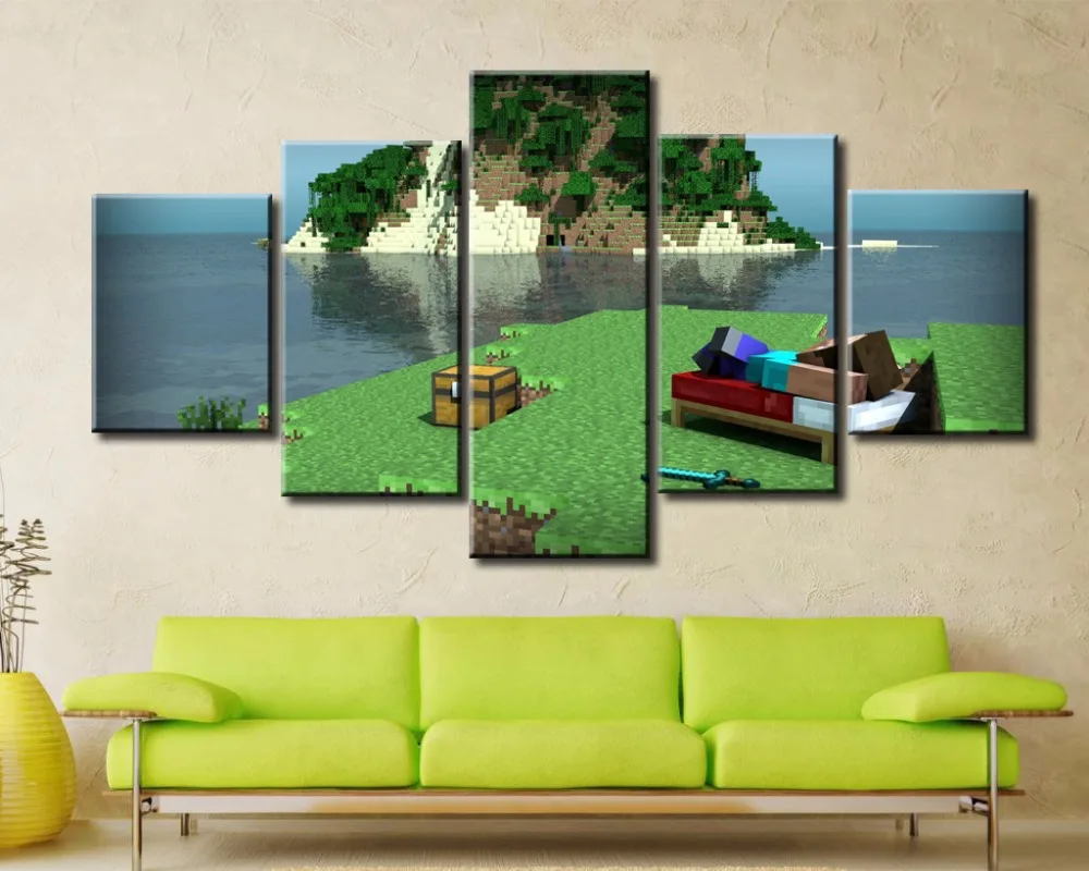 5 Panel Canvas Painting Home Living Room Minecraft Hd Printed Game Poster Modern Wall Art Pictures Artwork With Free Shipping Worldwide Weposters Com