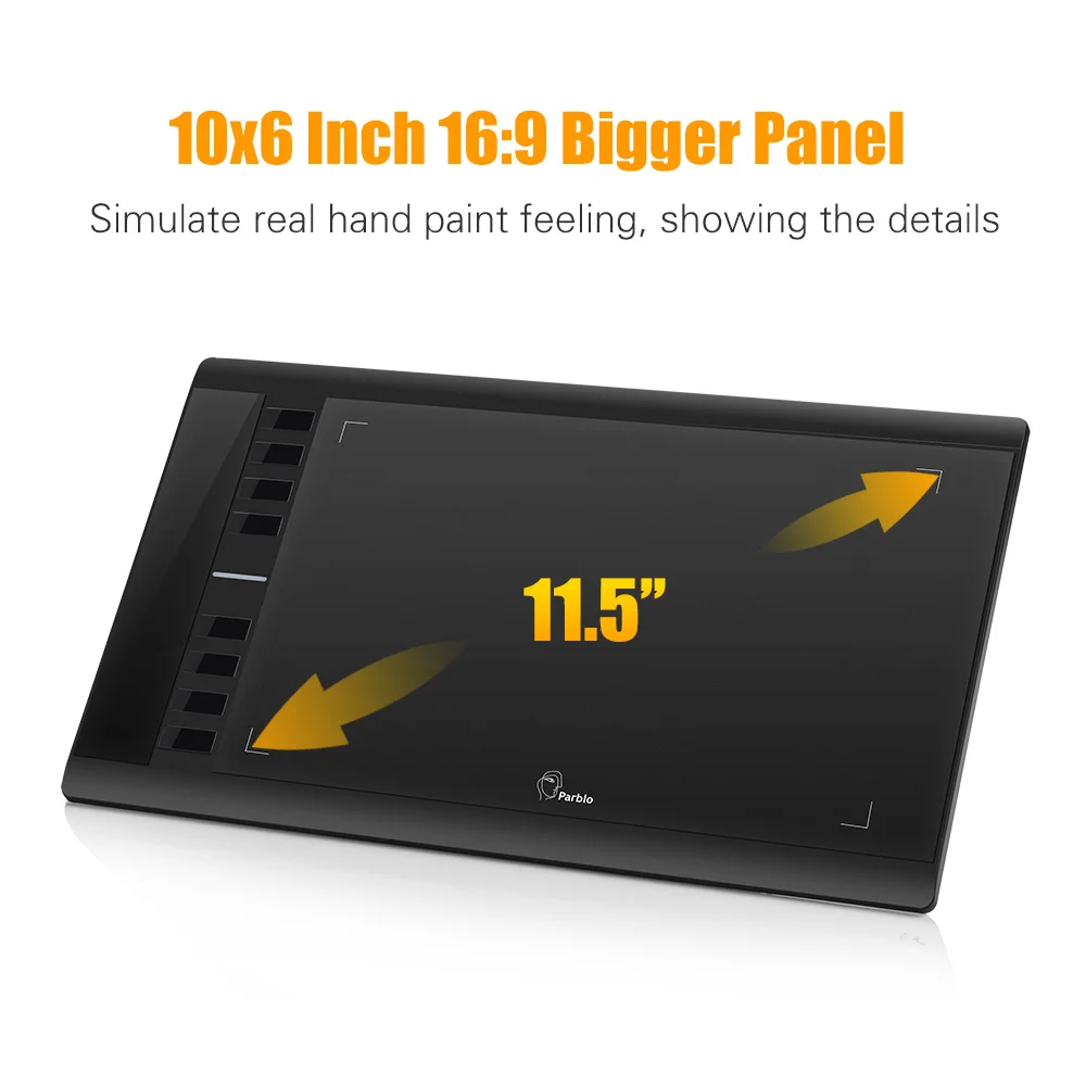 Goedkoop 2 pennen Parblo A610 Grafische Tekening Digitale Tablet met Wol Voeringzak + Beschermende Film + Vinger Handschoen + 10 pen Tips