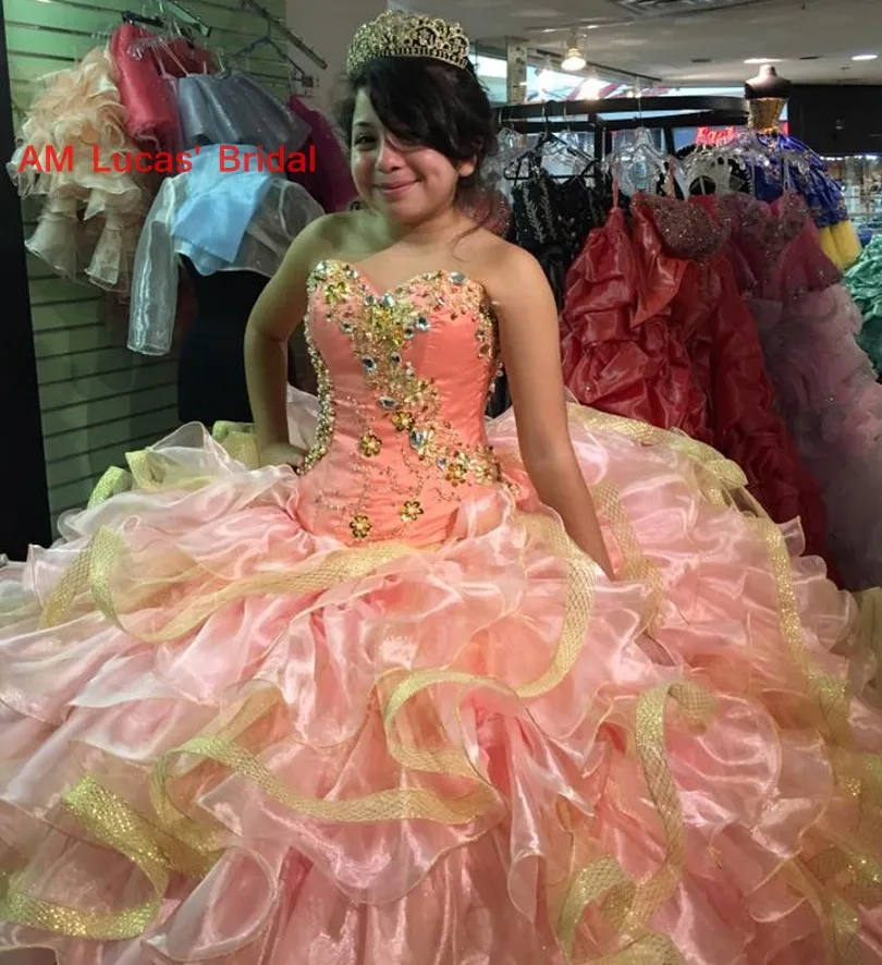 Long Ball Gown Quinceanera Dresses Tiered Ruffles Sweet 16 Years For 15