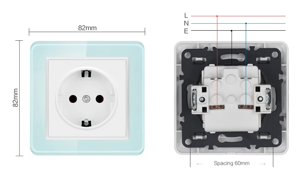 SRAN гнездо питания стандарта ЕС белый/зеленый 82*82 мм 2.5D филе закаленное стекло Панель AC 110~ 250 В 16A настенные розетки
