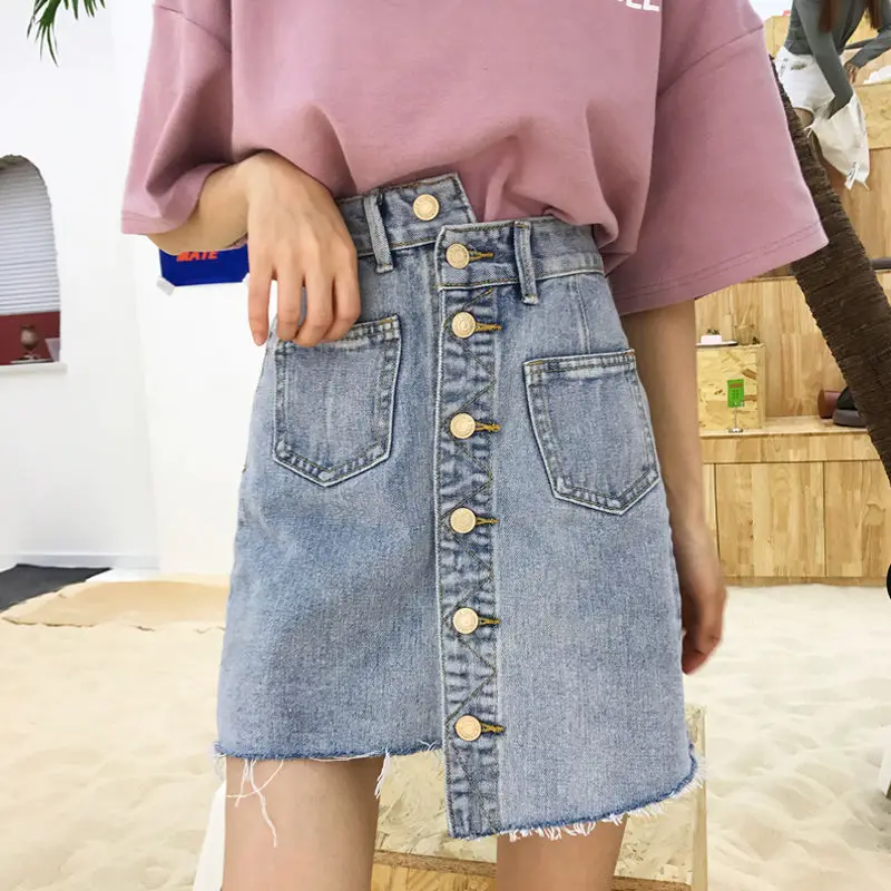 women clothing denim fabric washed skirts A-line high waist slim fit women skirts cowboy vintage college girl skirts