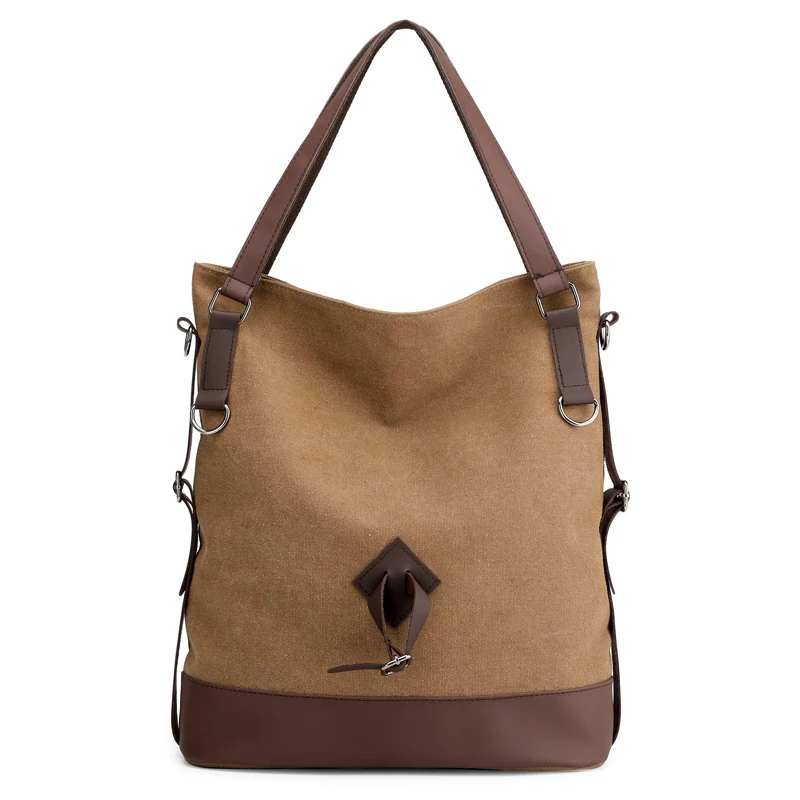 Винтажная холщовая женская сумка, Повседневная сумка с подкладкой, Большая вместительная женская сумка, Студенческая сумка через плечо - Цвет: brown