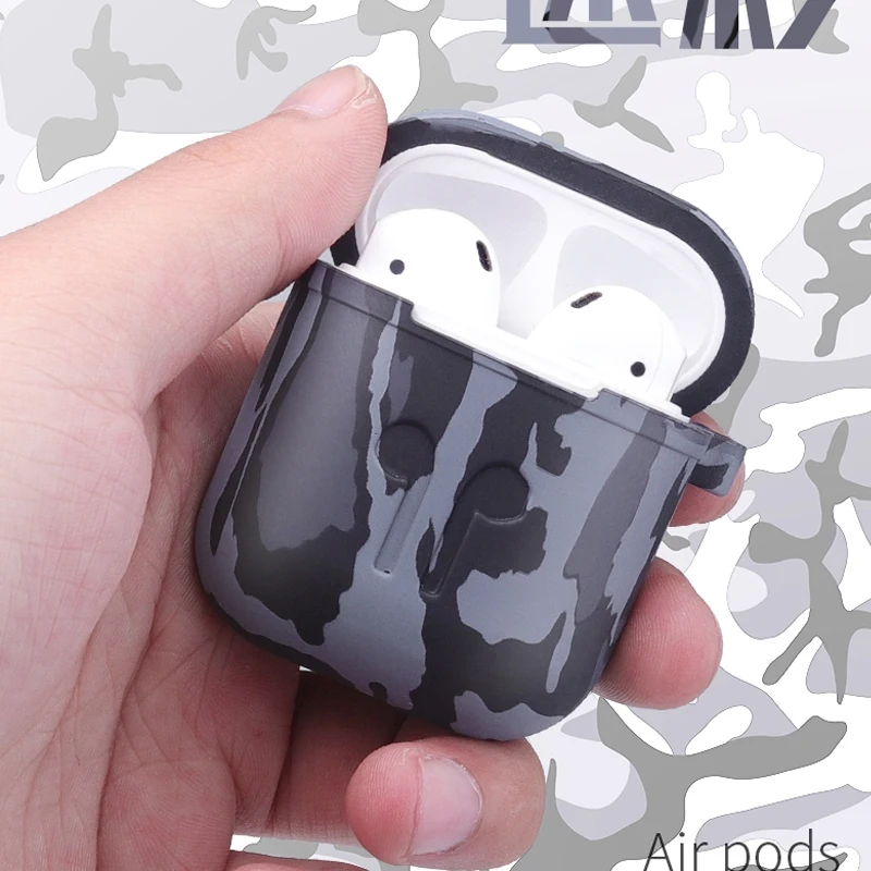 

Soft Camouflage Silicone Earphone Case For Apple Airpods Accessories 1 2 Case Protective Cover with Hook Bluetooth Earphone Bag