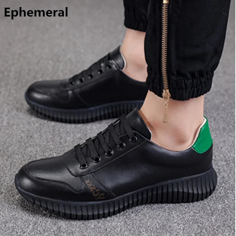 

Men Lace-up Sneakers White Black Flats Microfiber Patchwork Man Casual Shoes Anti-Slip Thick Bottoms Plus Size 48 47 38 Fashion
