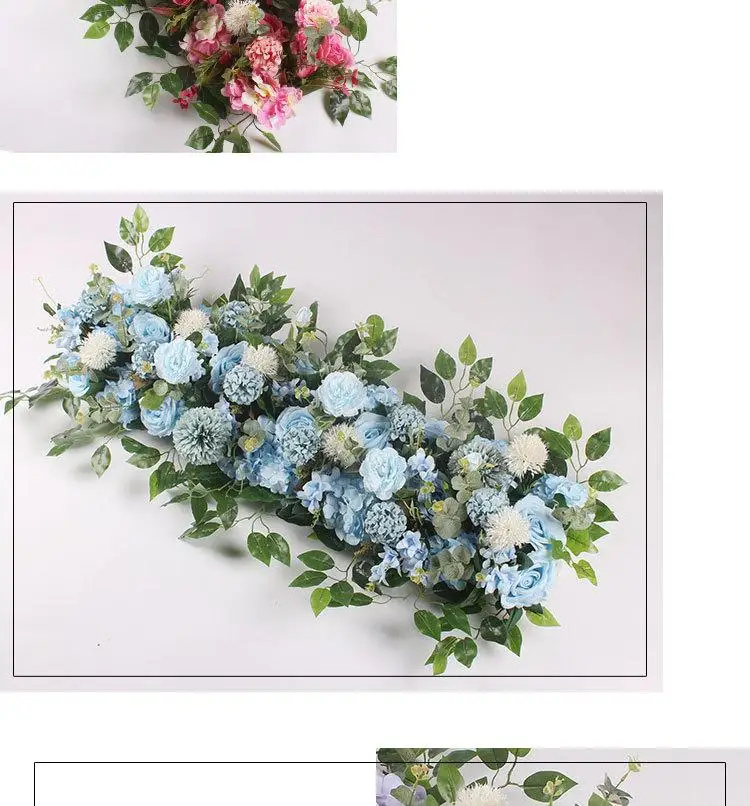 50cm Length DIY Arch Flower Row Silk Flower with Foam Acanthosphere Rose Peony Mix Flower for Wedding Backdrop Decoration