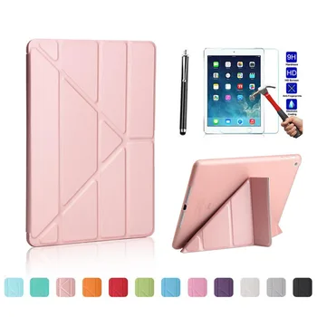 

XSKEMP For iPad Pro 9.7 2016 A1673 A1674 A1675 Ultra Thin Stand Design Folding Folio Luxury Brand Smart Cover + Tempered Glass