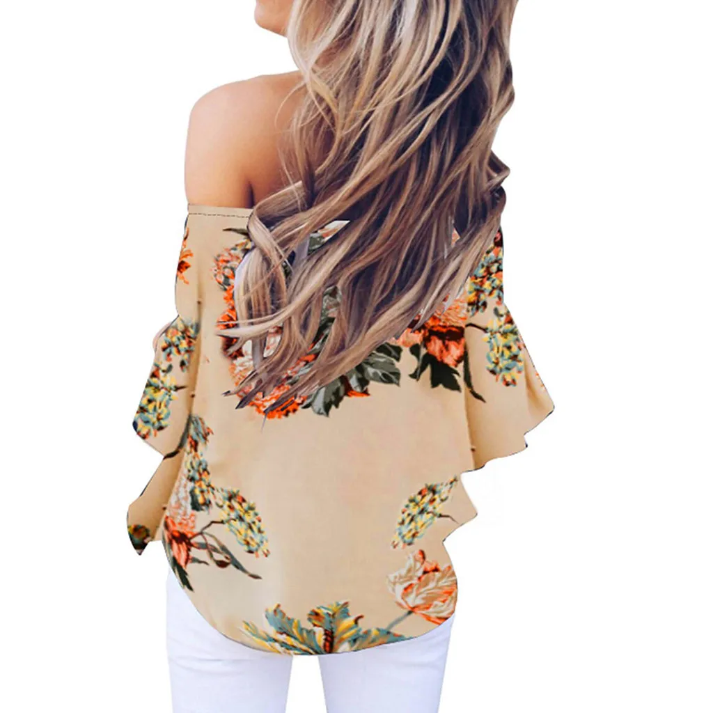 Блузка модная женская блузка летняя с открытыми плечами галстук-бабочка цветочный принт топы Повседневная рубашка блуза blusas mujer de mod