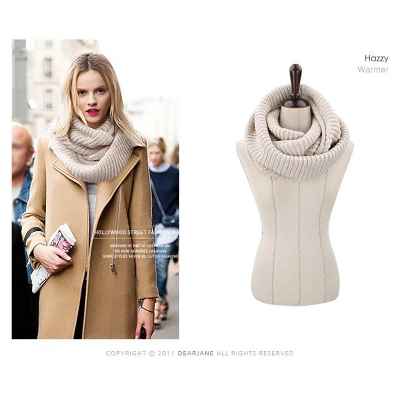 New 2016 Knitted Winter Scarf Women Warm Ring Fashion Solid Color Tube Scarf Female Ladies Warm Cozy Neck Scarf