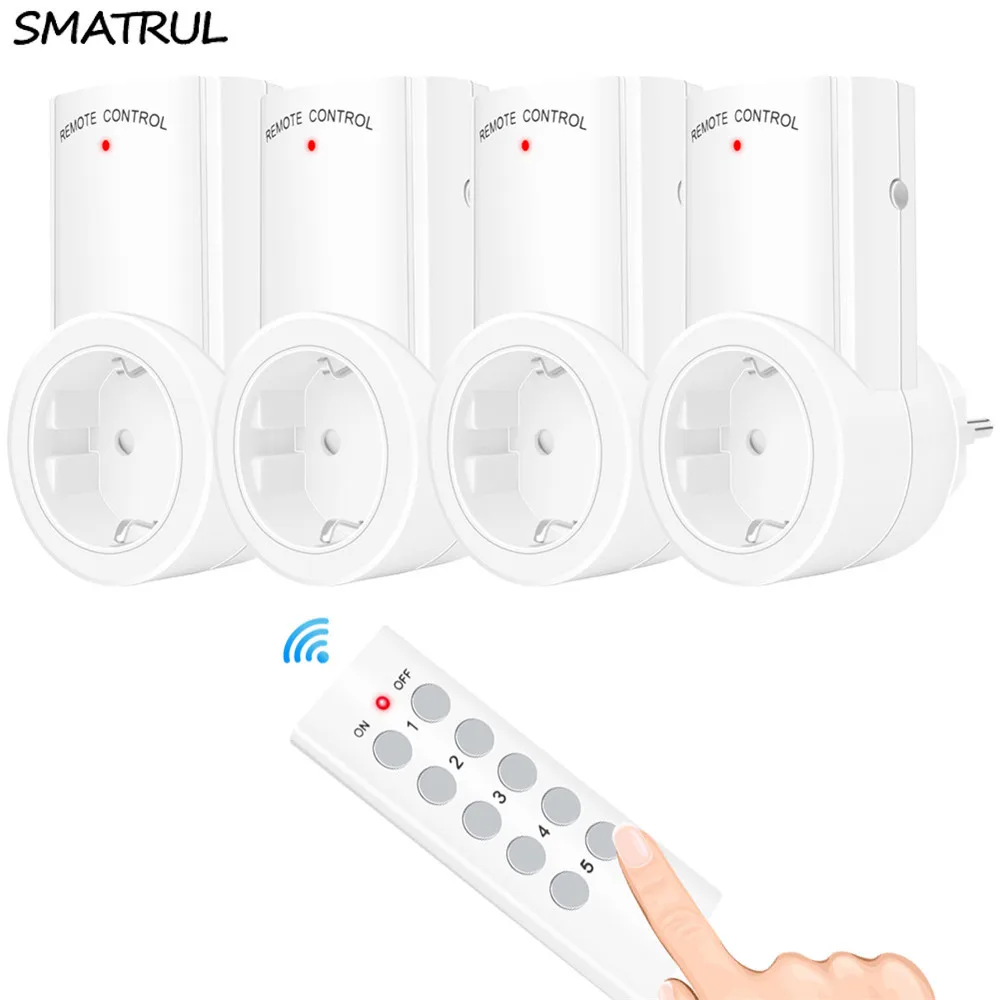 

SMATRUL EU UK Plug smart Wireless 4 Socket 1 Remote Control 433mhz wall Electrical Outlet 220v 230v LED Lights For USB charger