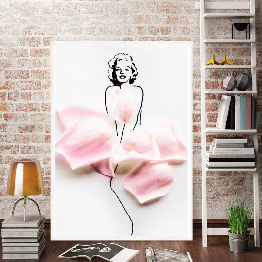 

Modern Beauty Picture Sexy Marilyn Monroe Canvas Print Painting Abstract Figure Poster Lady in Flower Dress Wall Art for Bedroom