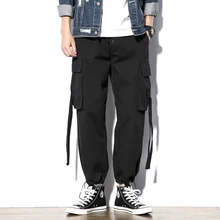 Мужские брюки-карго с несколькими карманами, с лентами, с эластичной резинкой на талии, уличная одежда, мужские тактические брюки для бега, брюки в стиле хип-хоп, длинные штаны для мужчин