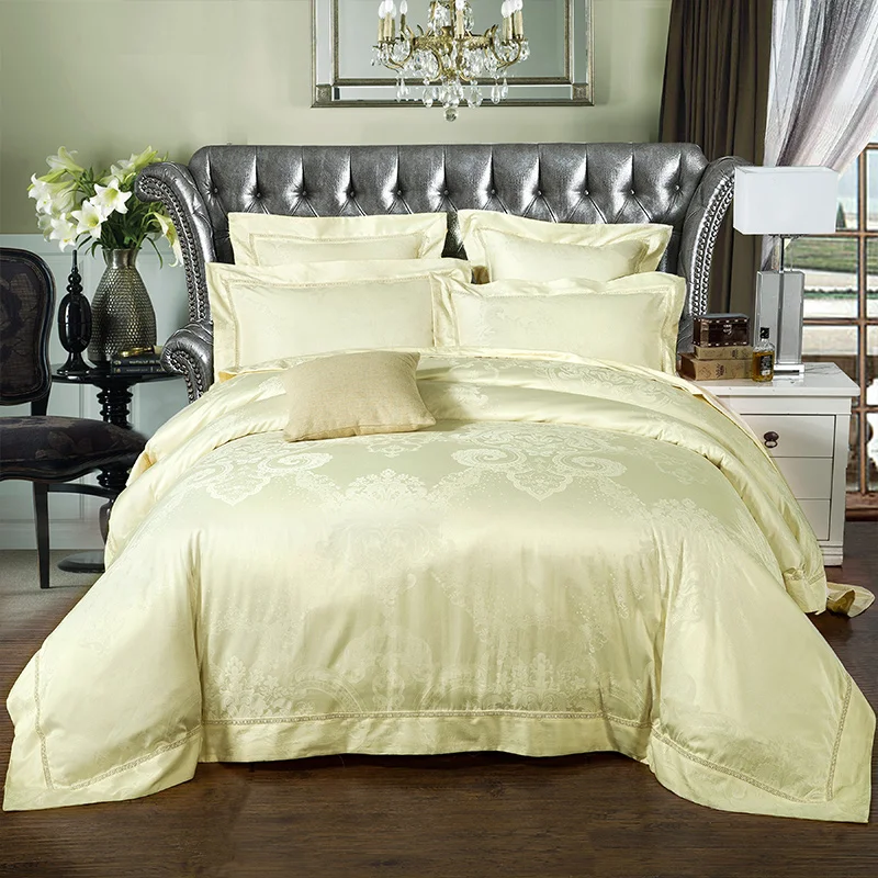 

Beige Home textile Wedding Jacquard silk Bedding set Luxury Satin Quilt/Duvet cover bed linen bedclothes set