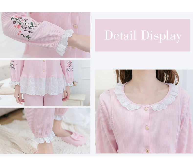 Пижамы для кормящих грудью; одежда для сна; корейская мода; Хлопковая пижама с вышивкой для беременных; ночная рубашка для беременных; домашняя одежда; A243