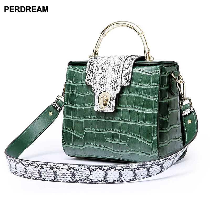 

real leather bag female crocodile print new one-shoulder bag fashion handbag skew satchel cow leather bag lady's bag