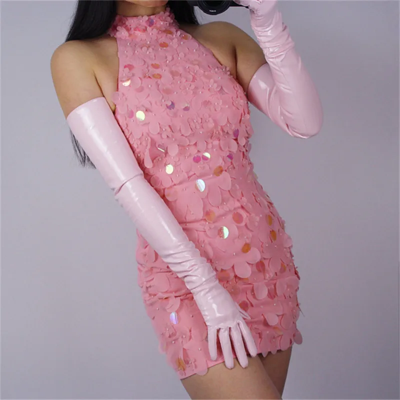 New Light Pink Patent Leather Woman's Gloves 70cm Over Opera PU Imitation Genuine Leather Gloves Female Mittens P41-2 New Light Pink Patent Leather Woman's Gloves 70cm Over Opera PU Imitation Genuine Leather Gloves Female Mittens P41-2