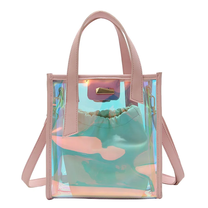 Summer Pink Famous Brand Female Pvc Jelly Composite Bag Beach Handbag