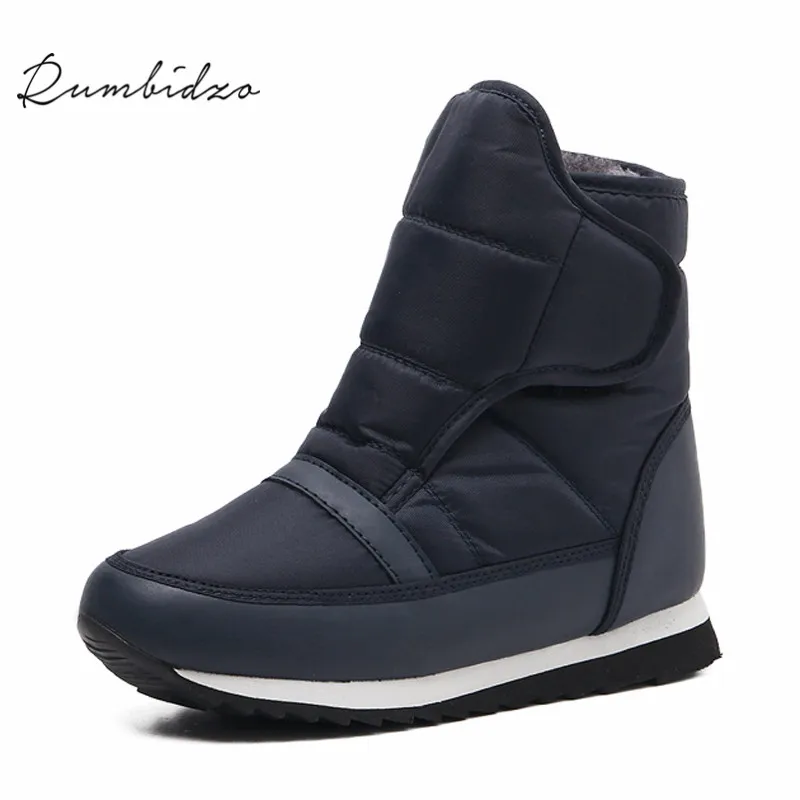 

Rumbidzo 2018 Hot Women Boots Round Toe Flat Heel Woman Winter Boots Snow Boots Short Plush Warm Hook Loop Bootie Sapatos
