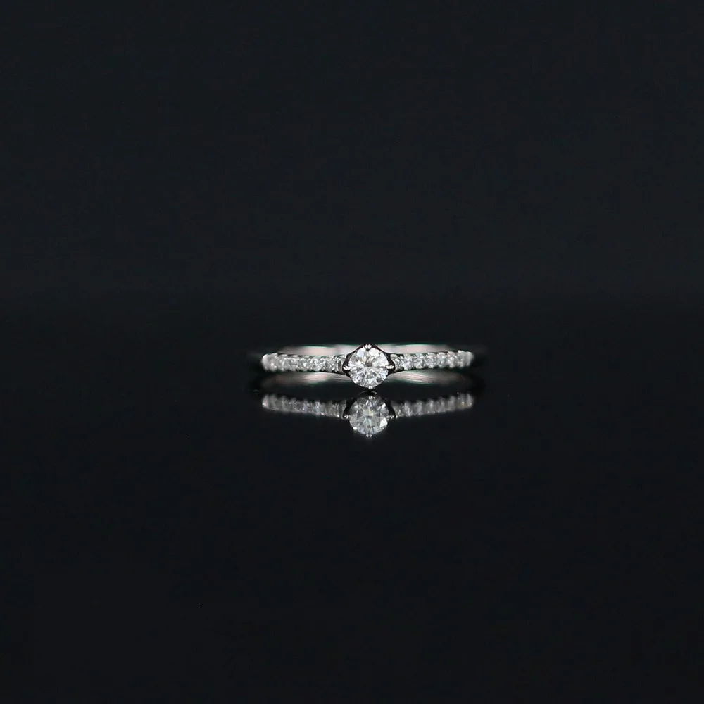 

LASAMERO 0.121 CT H/SI Round Cut Modern Design Natural Diamond Ring For Women 18k White Gold Certified Engagement Wedding Ring