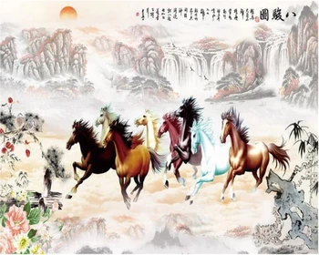 

beibehang Wallpaper for kids room mural Bedroom wall wallpaper eight horses Chinese wall background wallpapers for living room