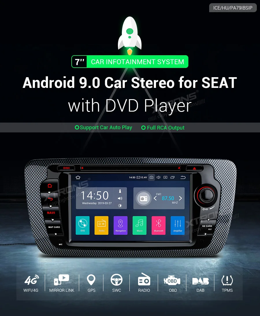 Best 7" Android 9.0 Pie OS Car DVD Multimedia Navigation GPS Radio for Seat Ibiza MK4 / 6J 2009-2013 with Dual Zone Function Support 1