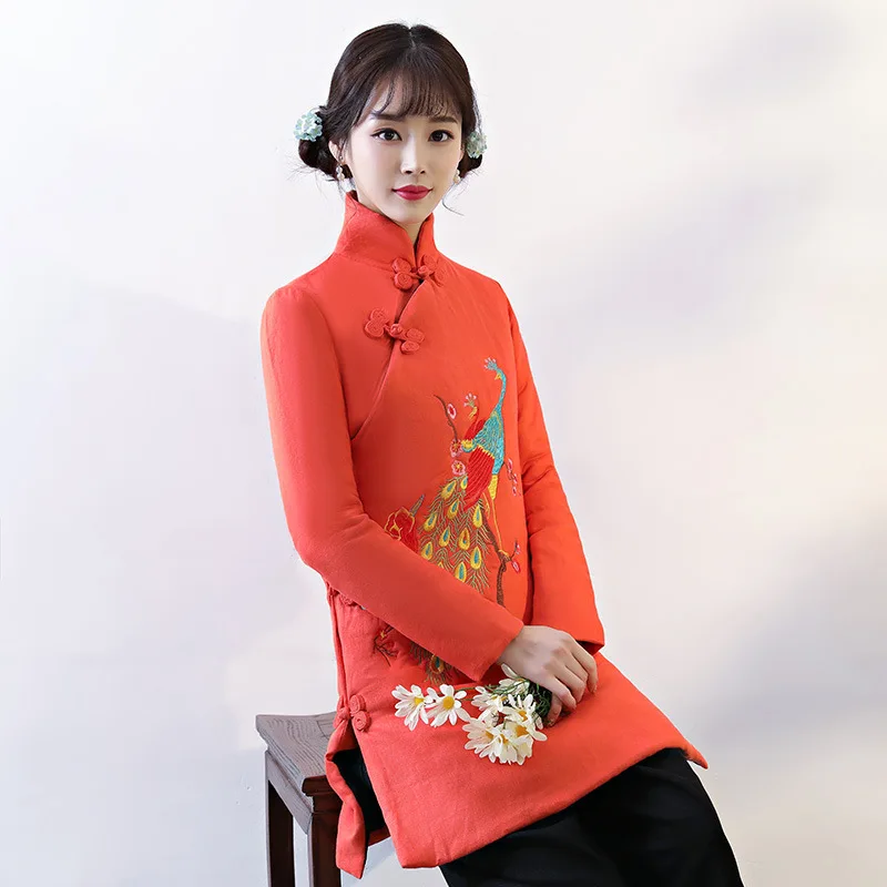Manteau Vintage Outwear A style C À Style Dames Mandarin style F Broderie Col Veste style Coton Longues E S G style Paon style D National Automne xxl Chinois style Manches B nvxUqIUZp