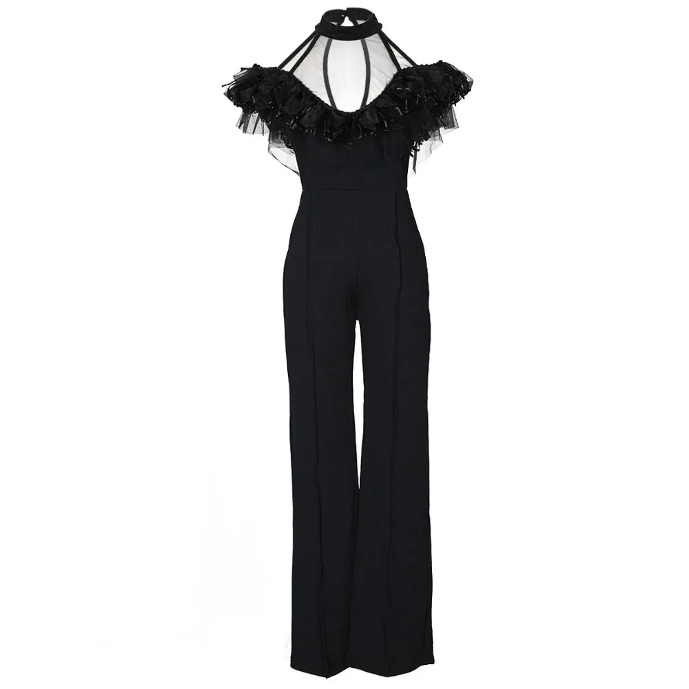 Women Sexy Halter Shoulder super fashion spring summer jumpsuits women Ribbon lace women casual solid half sleeve jumpsuits