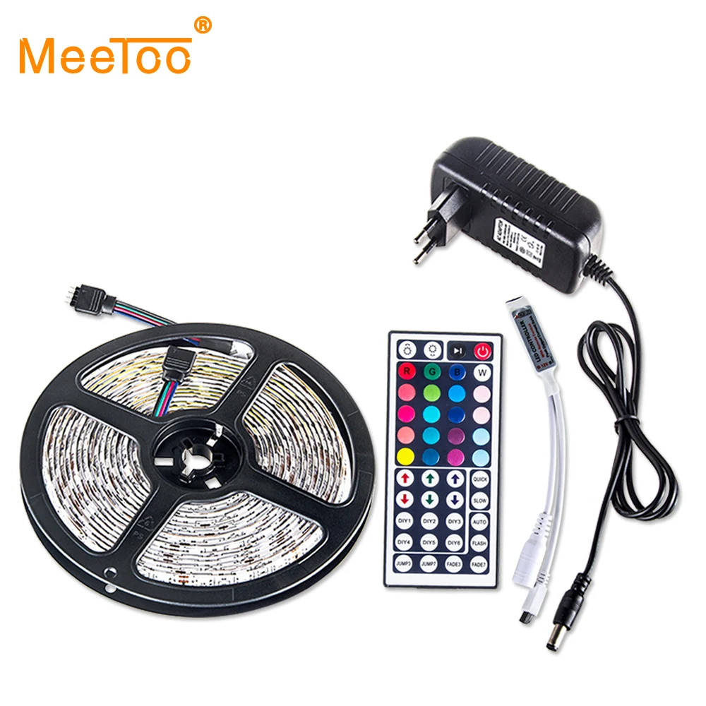 

SMD5050 RGB LED Strip Light 5M 10M DC12V Diode Tape LED Ribbon Fita Flexible Waterproof 44keys Controller Adapter LED Strip Set