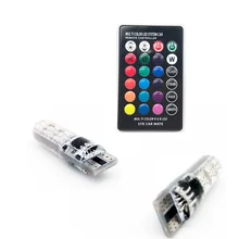 2 pces rgb t10 w5w led 194 168 w5w 5050 smd carro dome luz de leitura automóveis lâmpada cunha rgb lâmpada led com controle remoto