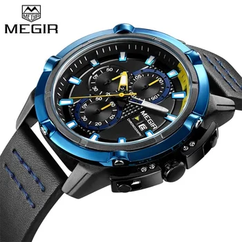 

MEGIR Men's Casual Quartz Watch Chronograph Sports Military Wristwatches Luminous Fashion Leather Clock men Relogio Masculino