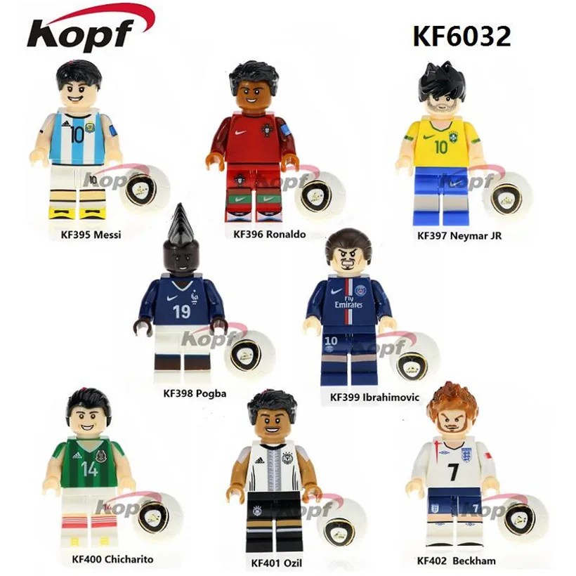 

Single Sale KF6032 Pogba Ronaldo Messi Ibrahimovic Beckham Neymar JR Ozil Building Blocks Figures Children Gift Toys Model