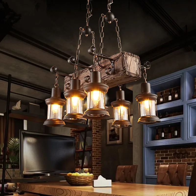 

Vintage Wooden 6 Industrial Art Chandelier for Bar Restaurant Bedroom Decoration Lighting E27