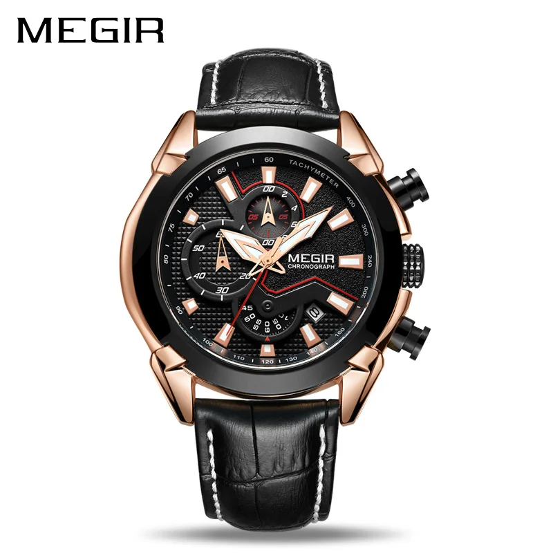 

MEGIR Creative Quartz Men Watch Leather Chronograph Army Military Sport Watches Clock Men Relogio Masculino Reloj Hombre 2065