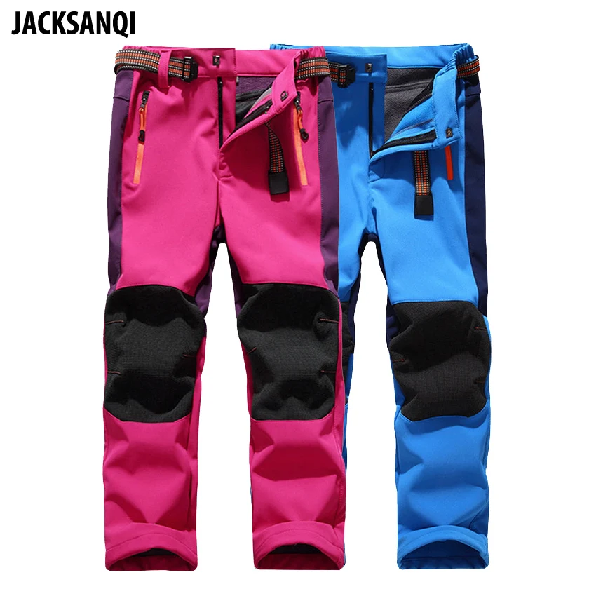 

JACKSANQI Boys Girls Hiking Pants Kids Winter Warm Leggings Children Outdoor Waterproof Fleece Softshell Trousers For Ski RA130