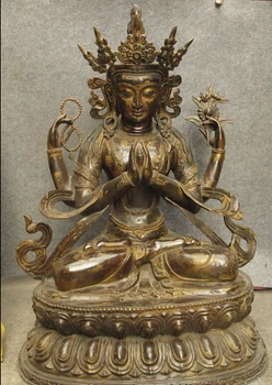 

wholesale factory 38" Tibet Classic Bronze Temple 4 Arms Chenrezig Kwan-yin GuanYin Buddha Statue
